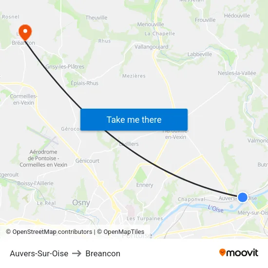 Auvers-Sur-Oise to Breancon map