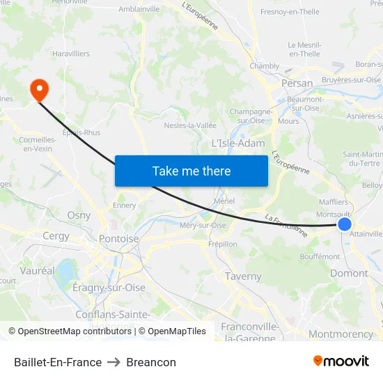 Baillet-En-France to Breancon map