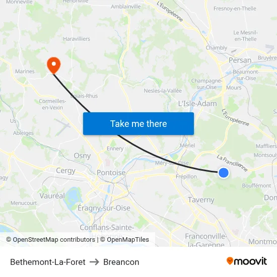 Bethemont-La-Foret to Breancon map