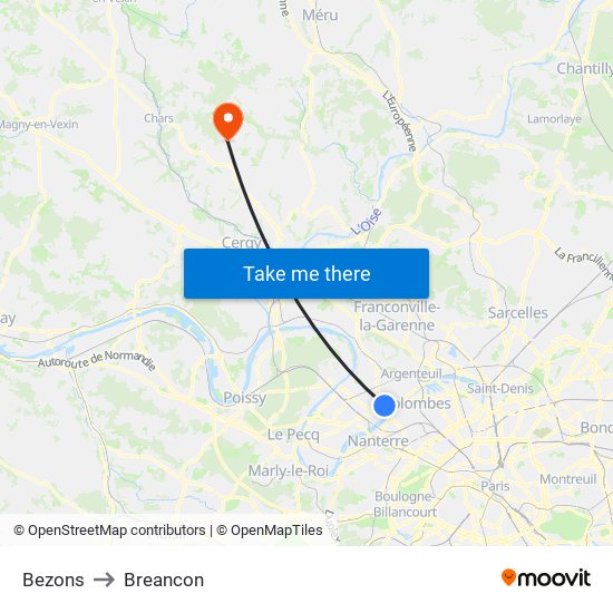 Bezons to Breancon map