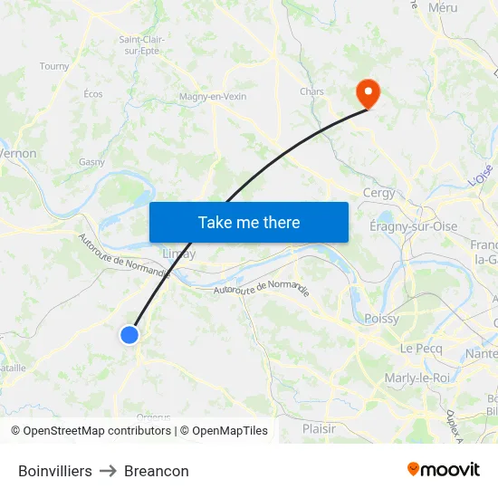 Boinvilliers to Breancon map