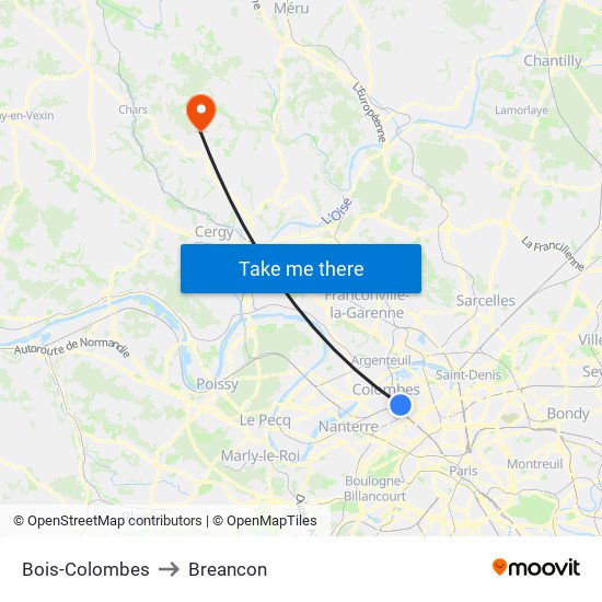 Bois-Colombes to Breancon map