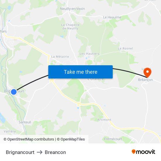 Brignancourt to Breancon map