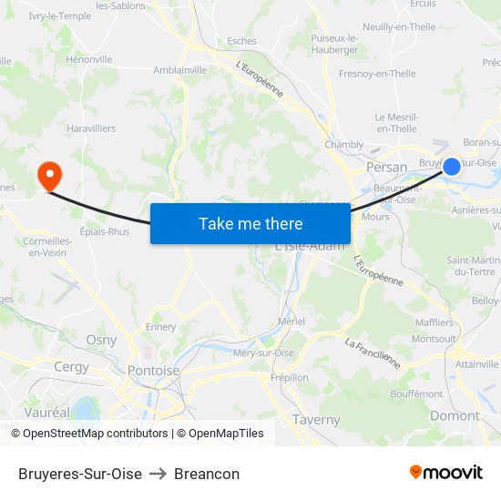 Bruyeres-Sur-Oise to Breancon map