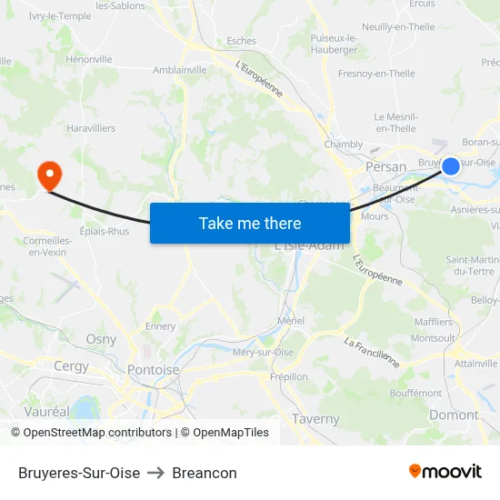 Bruyeres-Sur-Oise to Breancon map