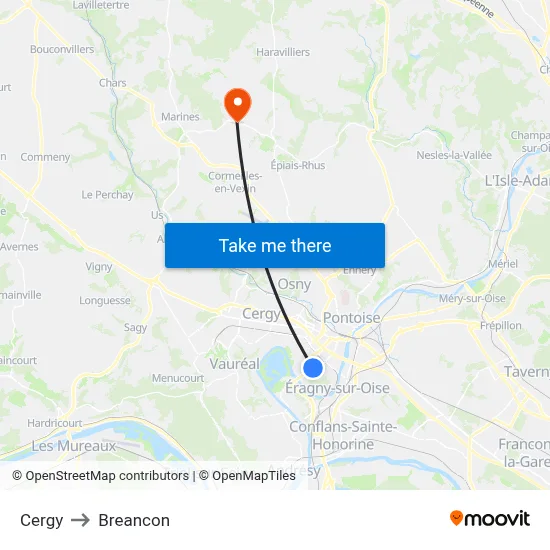 Cergy to Breancon map