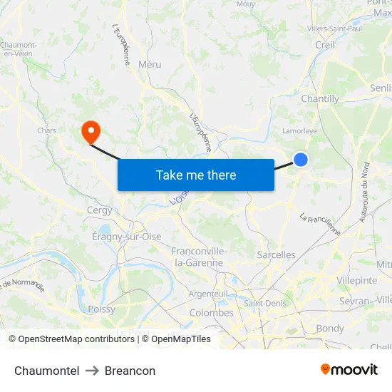 Chaumontel to Breancon map