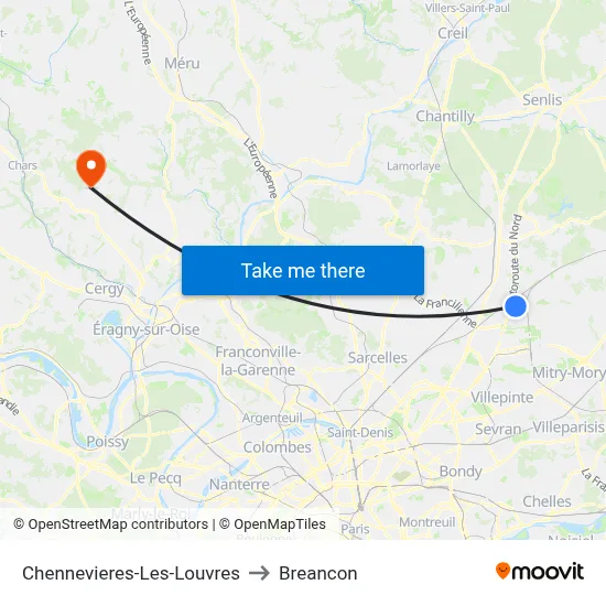 Chennevieres-Les-Louvres to Breancon map
