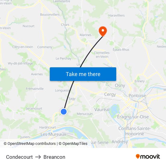 Condecourt to Breancon map