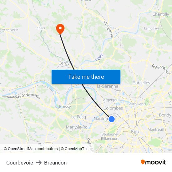 Courbevoie to Breancon map