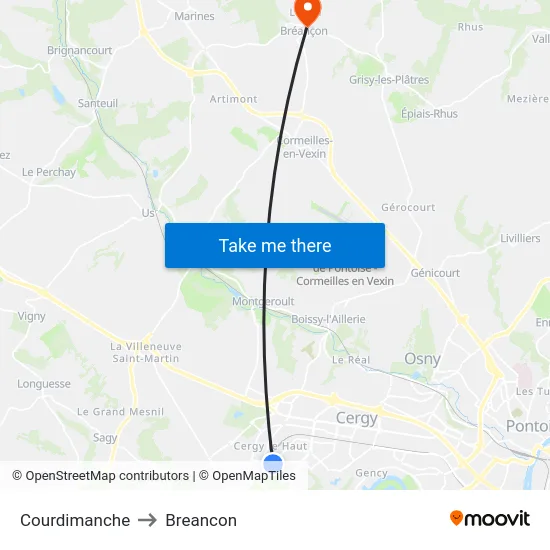 Courdimanche to Breancon map
