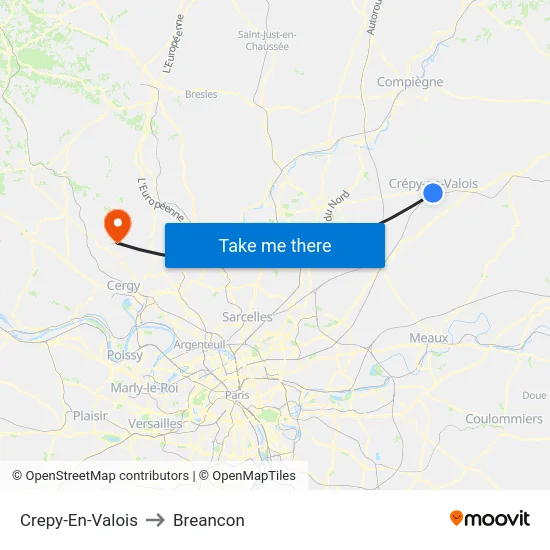 Crepy-En-Valois to Breancon map