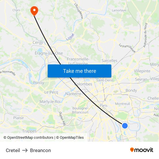 Creteil to Breancon map