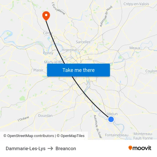 Dammarie-Les-Lys to Breancon map