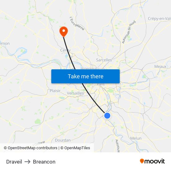 Draveil to Breancon map