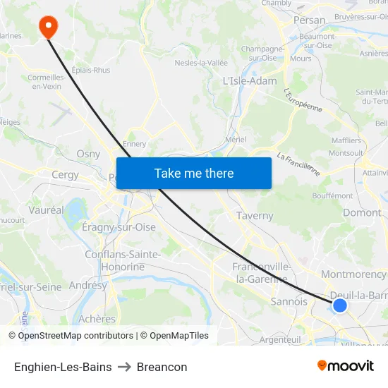 Enghien-Les-Bains to Breancon map