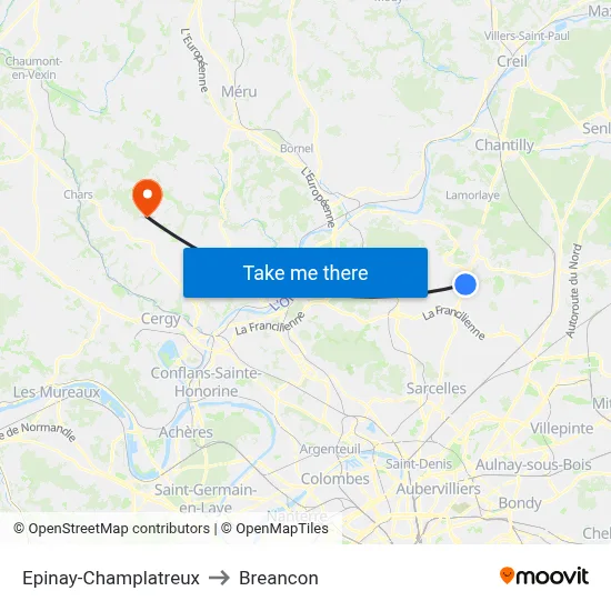 Epinay-Champlatreux to Breancon map