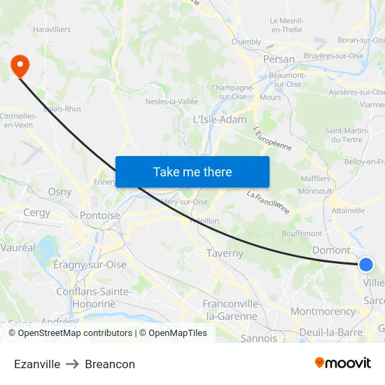 Ezanville to Breancon map