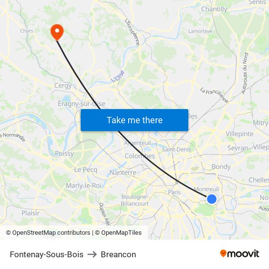 Fontenay-Sous-Bois to Breancon map