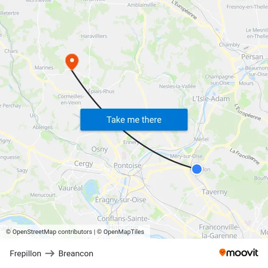 Frepillon to Breancon map
