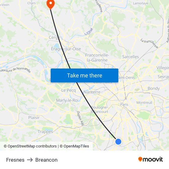 Fresnes to Breancon map
