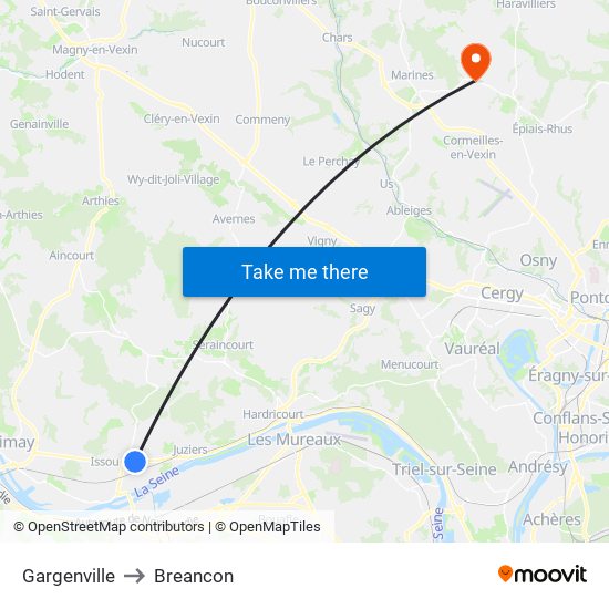 Gargenville to Breancon map