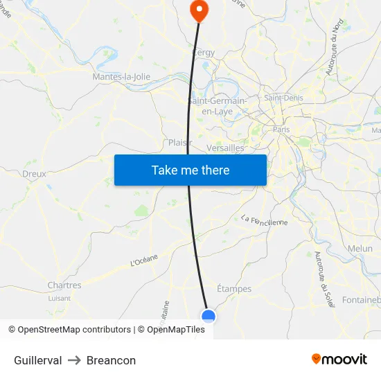 Guillerval to Breancon map