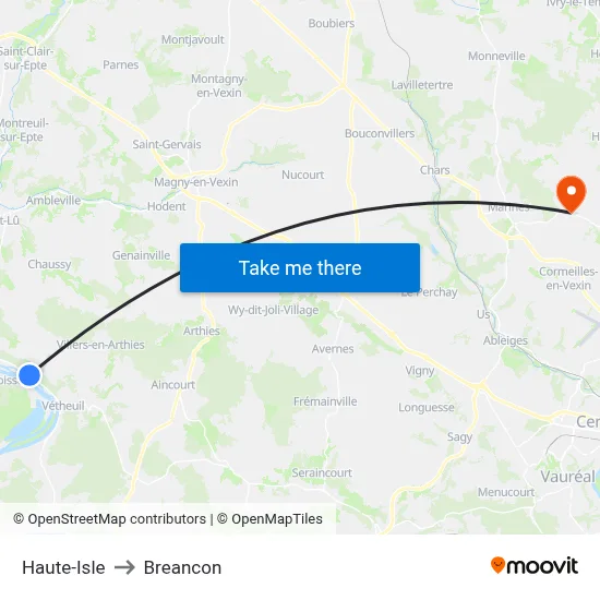 Haute-Isle to Breancon map