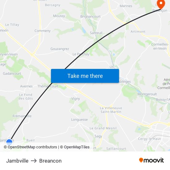 Jambville to Breancon map