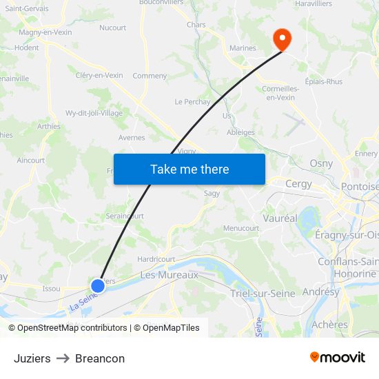 Juziers to Breancon map