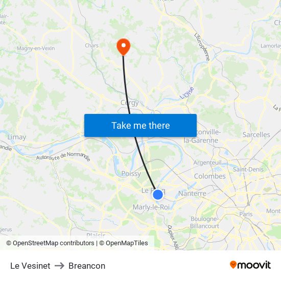 Le Vesinet to Breancon map