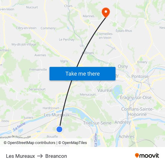 Les Mureaux to Breancon map