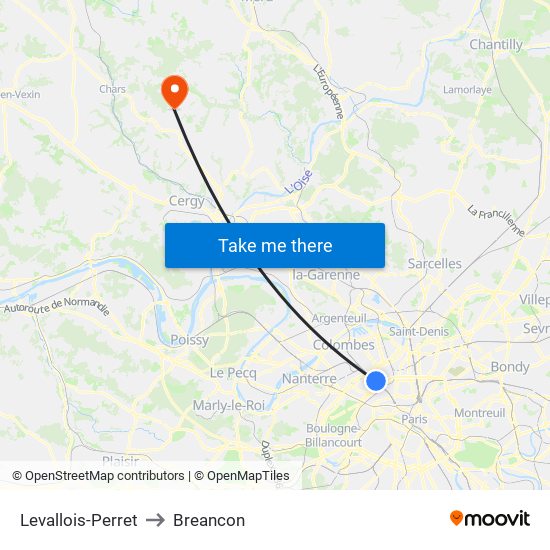 Levallois-Perret to Breancon map