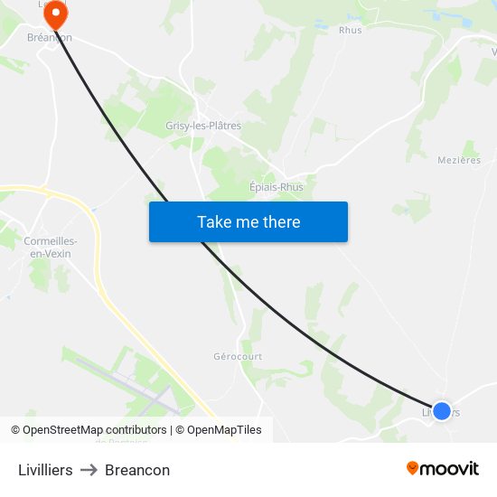 Livilliers to Breancon map