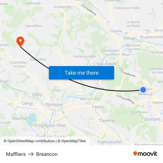 Maffliers to Breancon map