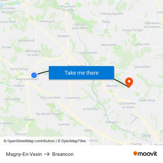 Magny-En-Vexin to Breancon map