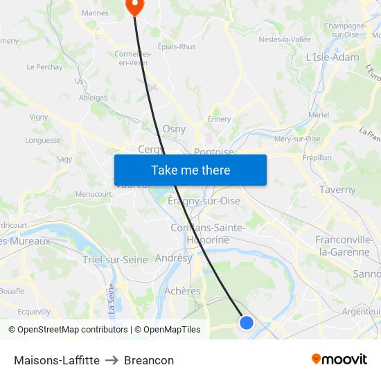 Maisons-Laffitte to Breancon map