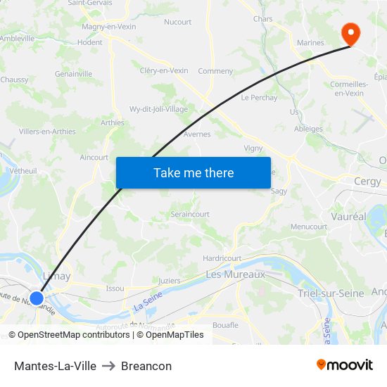 Mantes-La-Ville to Breancon map