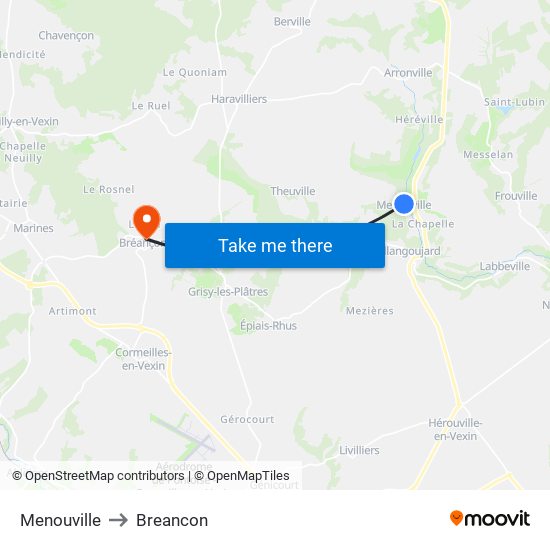 Menouville to Breancon map