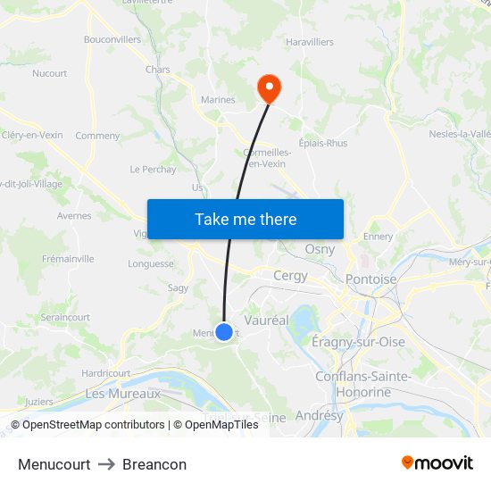 Menucourt to Breancon map