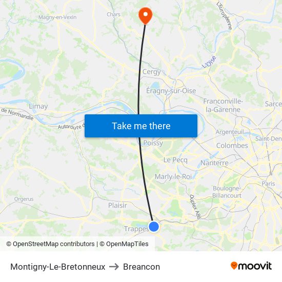 Montigny-Le-Bretonneux to Breancon map