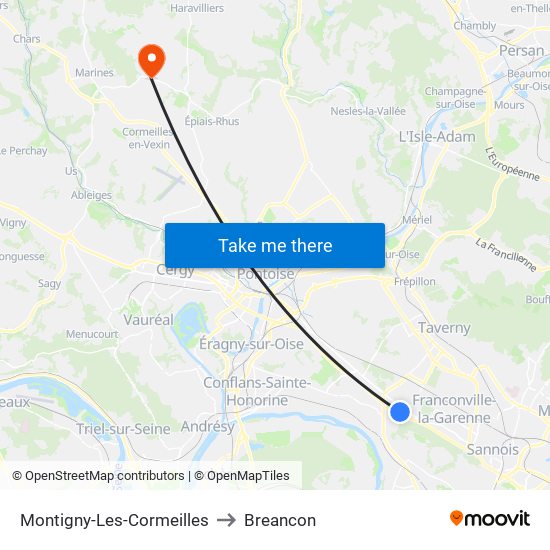 Montigny-Les-Cormeilles to Breancon map