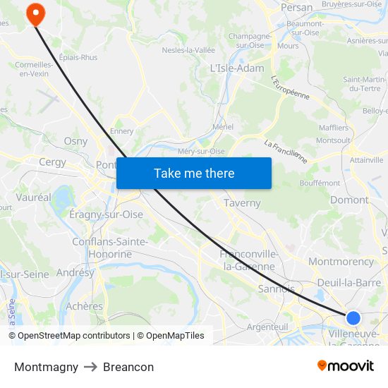 Montmagny to Breancon map
