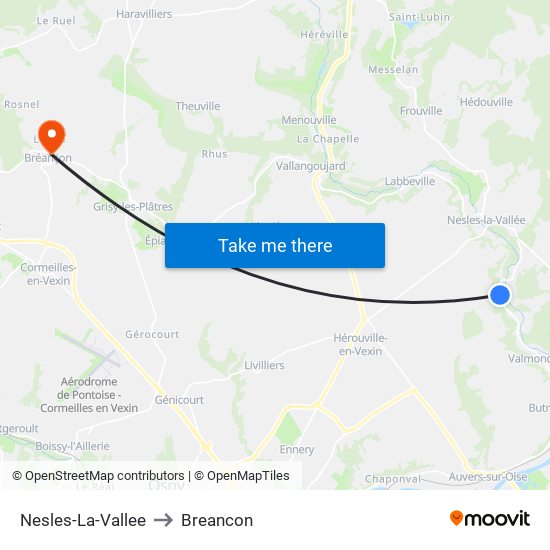 Nesles-La-Vallee to Breancon map