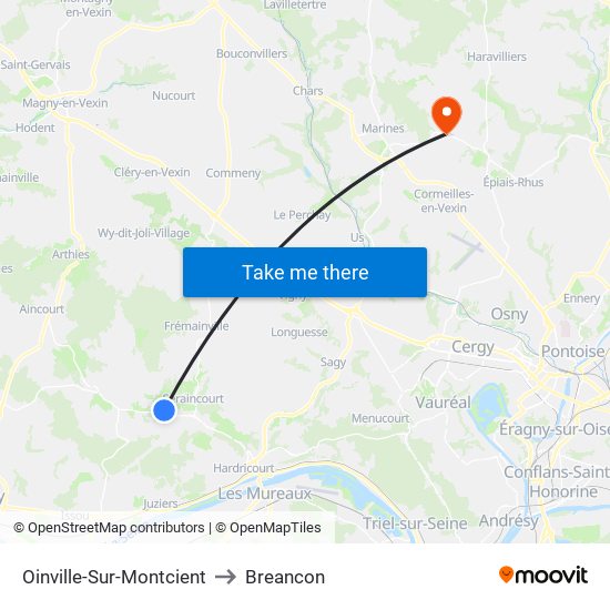 Oinville-Sur-Montcient to Breancon map