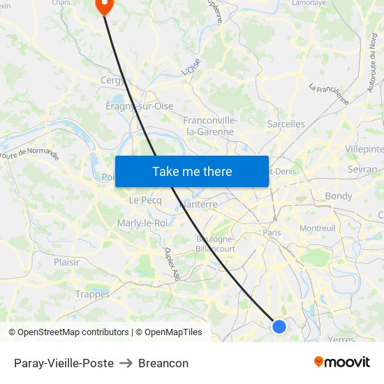 Paray-Vieille-Poste to Breancon map