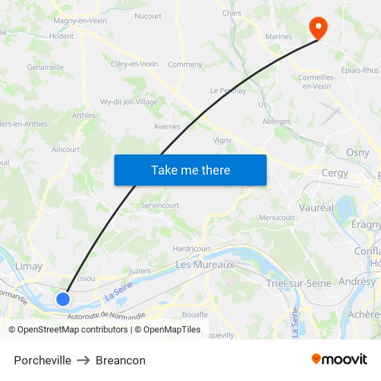 Porcheville to Breancon map