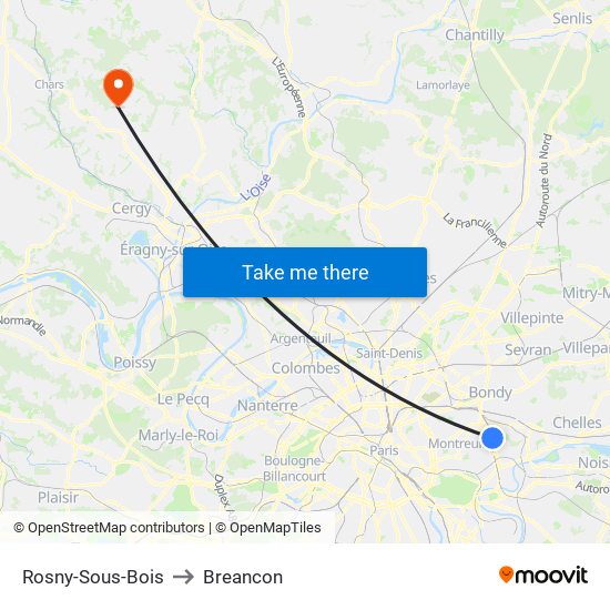 Rosny-Sous-Bois to Breancon map