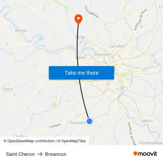 Saint-Cheron to Breancon map