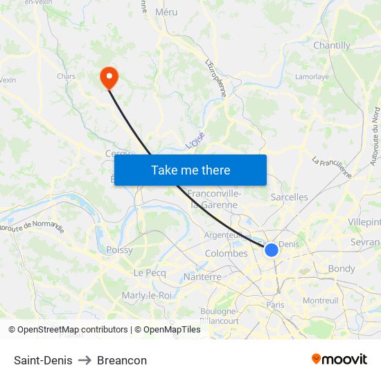 Saint-Denis to Breancon map